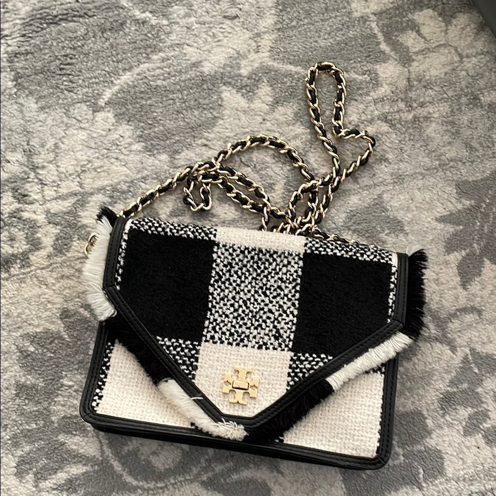 Tory Burch Black and White Checkered Crossbody Bag